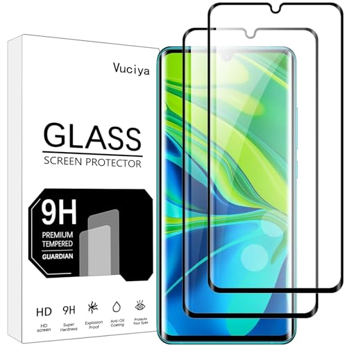Vuciya - [2 Pack Cristal templado Compatible con Xiaomi Mi Note 10/Mi Note 10 Pro/Mi Note 10 Lite Protector pantalla,Dureza 9H,sin Burbujas,Anti-Scratch,Antihuellas,cobertura de pantalla completa