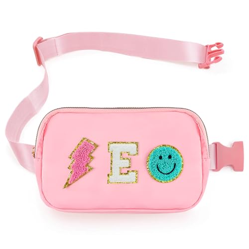 Image of PainZieteg Fanny Pack for Girls Chenille Letter Belt Bag Crossbody for Kids | Preppy Nylon, Waterproof, Gold-Plated Zipper, Adjustable Strap, Birthday Christmas Easter Gifts for 4-13 Year Old Teen Girls