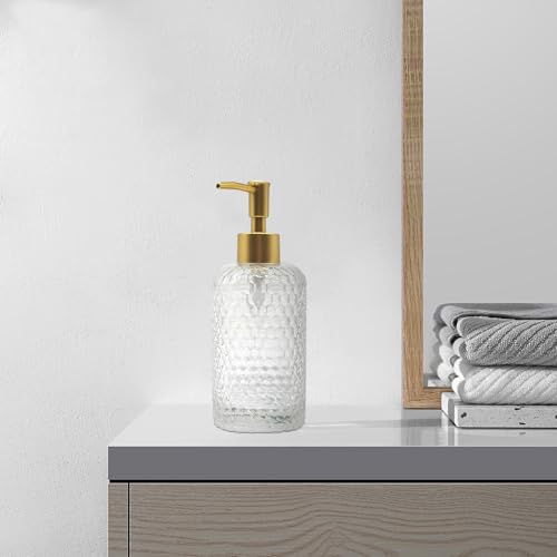 Image of Glass Hand Soap Dispenser Bathroom, Refillable Liquid 12.7oz Soap Dispenser with Rust-Proof Plastic Pump for Kitchen