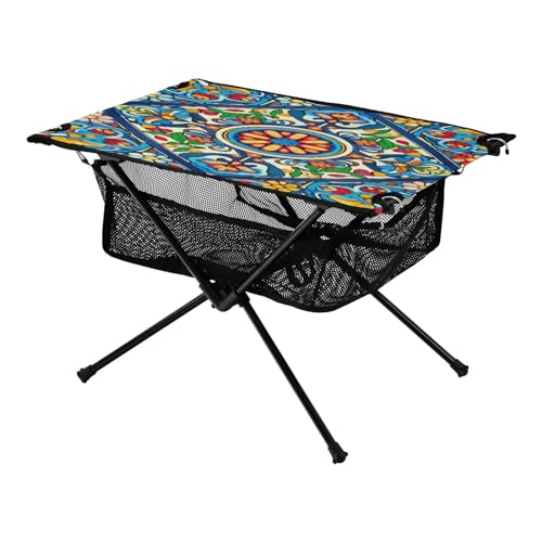 Mesa plegable de camping estilo mexicano colorida para exterior, portátil, fácil de transportar, con bolsa resistente para BBQ, camping y picnic