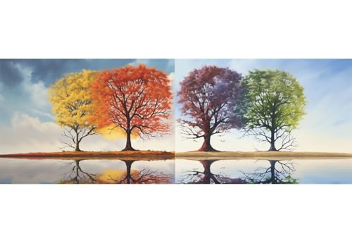5D Diamond Painting Árbol De Las Cuatro Estaciones Diamond Art Kit, DIY Grande Pintura de Diamantes Adultos Punto de Cruz Kit, Diamond Art Crystal Crafts para Decor Hogar 55x160 cm/22x63 Inch M-609