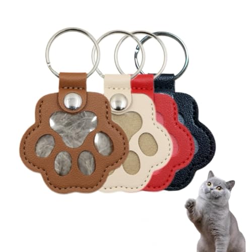 ZEXI 4 Portachiavi Raccogli Pelo per Cani e Gatti, Set da 4 Porta Pelo a Forma di Zampa per Pelo Animale, Accessorio per Cani Gatti, Pelle PU, Nero, Rosso, Marrone, Bianco