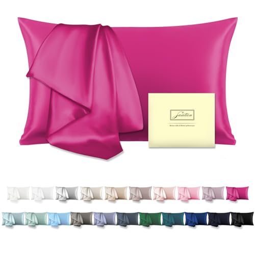 Mulberry Silk Pillow Cases for Hair and Skin Queen Size Silk Pillowcase with Zipper Soft Breathable Smooth Cooling Satin Silk Pillow Covers for Sleeping (Hot Pink,20"X 30",1Pcs)