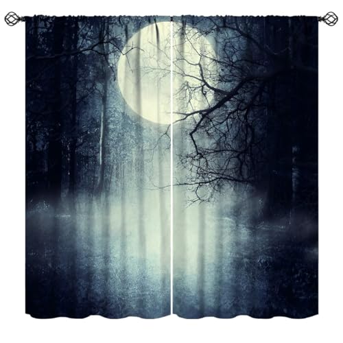 Spooky Forest Blackout Curtains, Halloween Gothic Night Moon Dark Tree