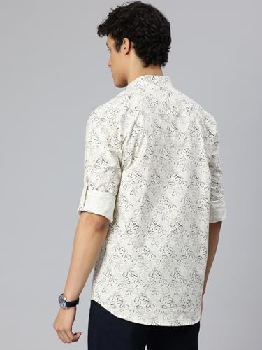 Image of Majestic Man Men's Pure Cotton Printed Mandarin Collar Regular Fit Roll-Up Sleeves Short Kurta