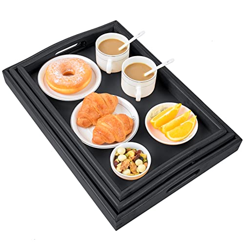 Akkajj Bamboo 3 Pack Serving Tray Kitchen Food Tray With Handles Serving Platters Tray Great For Dinners Party,Tea Bar, Table Breakfast Snack #TOP1
