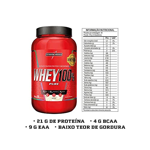 Integralmédica - Whey Protein Concentrado Cookies and Cream 100% Pure - 21g de Proteína por Scoop, Suplementação Alimentar Pós-Treino, Fórmula Enriquecida com BCAAs - Pote 900g