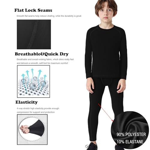 LANBAOSI Youth Boys Compression Pants Leggings Kids Thermal Tights Athletic Football Bottoms Sports Base Layer 3 Pack4