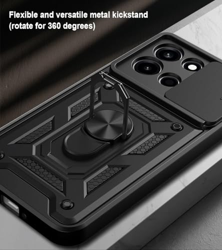 Image of Shockproof Back Case Cover for Oneplus Nord CE6 5G, Shockproof Oneplus Nord CE6 Back Cover, Ring Case with Kickstand and Camera Protection Shutter - Black