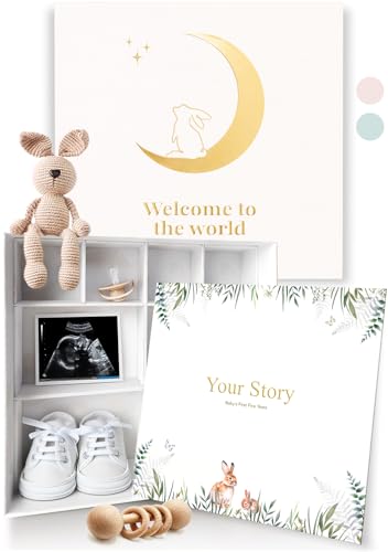Image of Baby Keepsake Box with Baby Memory Book - Baby Shower Gifts for Mom, Gender Reveal Gift Ideas - Cool Gifts for New Mom - Baby Journal Boy and Girl - Baby Books Keepsake First 5 Years, Scrapbook, Beige