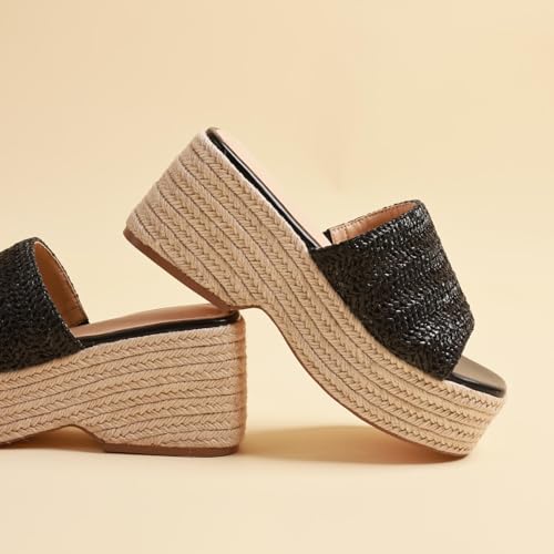 Image of EQAUDES Platform Slip on Espadrille Sandals for Women Summer Wedges Slides -Flatform, Open Toe, Bohemia, Beach, Wedding