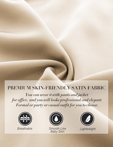 JASAMBAC Women's Satin Silk Blouses Keyhole Neck Long Sleeve Shirts Dressy Business Casual Office Work Tops Fall Outfits 20254