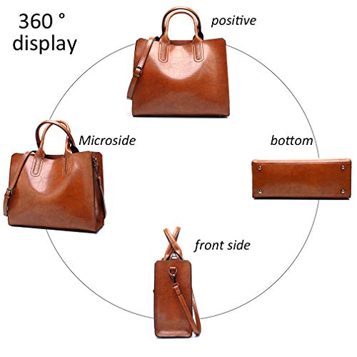 Pahajim Women Fashion Tote Handbags Lightweight Pu Leather Satchel Shoulder Bags Retro Oil Wax Handle Purse (Blue) #TOP5