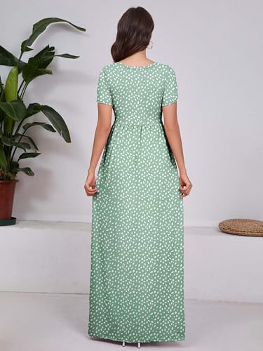 Image of DEARCASE Maxi Dress for Women Short Sleeve Casual Summer Loose Plain Comfy Long Dresses with Pockets