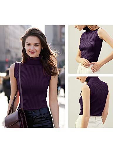 Image of v28 Women Sleeveless High Neck Turtleneck Stretchable Knit Sweater Top