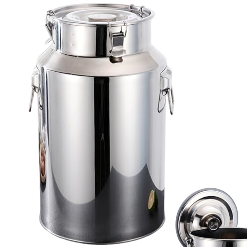 Bidon à lait en acier inoxydable Pot à lait robuste de 6 L avec couvercle scellé, anneau de levage et poignée transport Seau en acier inoxydable pour le stockage des liquides