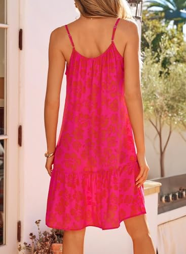 Image of Dokotoo Summer Dresses for Women 2026 Spaghetti Strap Sexy Deep V Neck Smocked Ruffle Flowy Boho Dresses