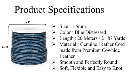 GENIQUE Real/Genuine Round Leather String Cord for Necklace Bracelets, Jewellery, Braiding (1.5mm, Blue Distressed) - Image 3
