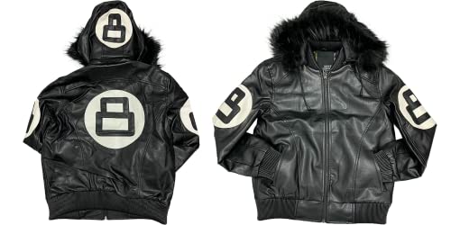 Buy & Catch Online Store Men's Fur Hood Sports Winter Leather Jacket 8 Ball 90's Retro Jacket4