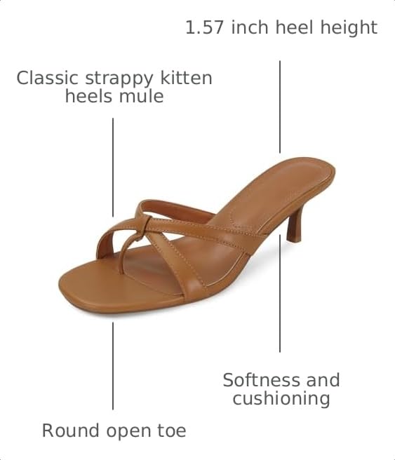 Image of Dsevht Gold Kitten Heel Sandals for Women Flip Flop Strappy Mule heels Rounded Open Toe Heeled Thong Sandals Women