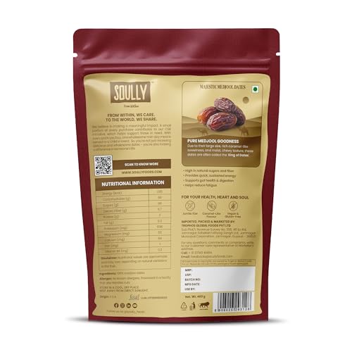 Image of Soully Medjool Dates 400g (Pack of 3) | Premium Soft & Juicy Medjoul Khajoor | High in Fibre | No Added Sweeteners or Preservatives | Healthy Snacks Khajur | Healthy Dates for Snacking | Dry Fruits
