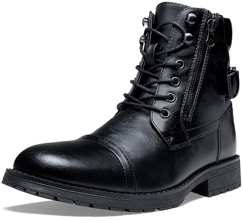 Vostey Men's Boots Motorcycle Combat Black Dress Ankle Boots for Men (BMY678A allblack 10.5)