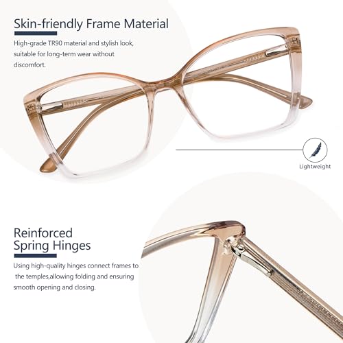 Image of Blue Light Blocking Glasses for Women, Oversized Trendy Cat Eye Computer Gaming Glasses Anti Glare & UV Glare RF6204 (Clear Gradient Brown Cateye Frame)