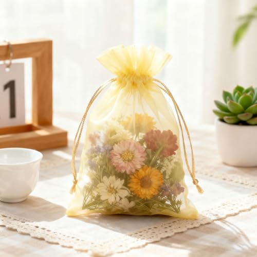Image of YHJZ 100PCS Gold Organza Bags, 4x6 Inch Small Mesh Bags Drawstring, Jewelry Gift Bags for Wedding, Party, Festival