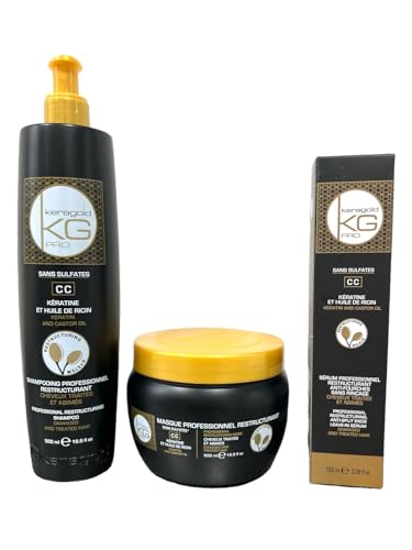 Pack Traitement Kératine Keragold Pro et huile de Ricin pour le soin des cheveux