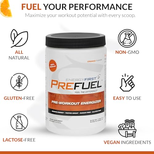 Image of EnergyFirst Prefuel Vegan Pre-Workout Powder, Zero Sugar, All-Natural Energizer with Immune Support Orange Flavor, 30 Servings for Maximum Workout Performance