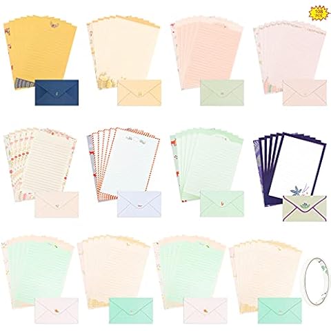 Writing Paper and Envelopes Sets, 72PCS Cute Stationary Paper with 36 PCS Envelops Animal Floral Writing Stationery Paper Lined Letter Writing Set for Home Office School Cover