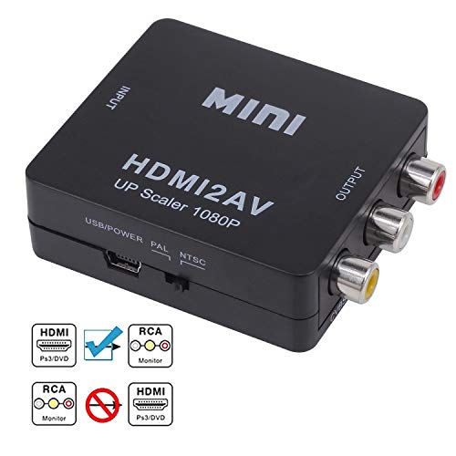 Yeebline - Convertidor de vídeo HD HDMI a 3RCA AV/CVBS (adaptador compuesto para PC/PS3/VCR/DVD, compatible con PAL/NTSC con cable de carga USB)