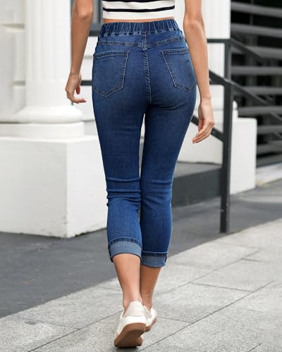 LookbookStore Capri Jeans for Women High Waisted Pull On Elastic Wasit Stretchy Denim Capris Jeggings Summer Jeans Pants3