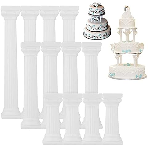 Cake Pillars 12 Pieces Roman Pillars Cake Dowel Rods Plastic Cake Columns for Multi-Tier Cake Decoration Wedding Birthday Party Cover