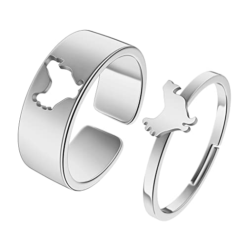 Chereda 2PCS Matching Cute Animals Promise Engagement Rings Lovers Gift for Couples Boyfriend Jewelry 316L Stainless Steel Adjustable Open Ring (Chicken-s Adjustable)