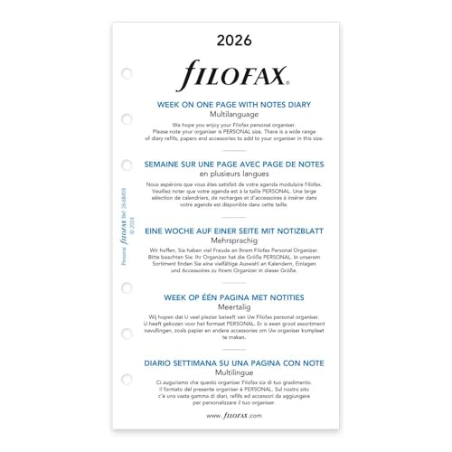Recharge agenda 2026 semaine sur une page pour notes Filofax