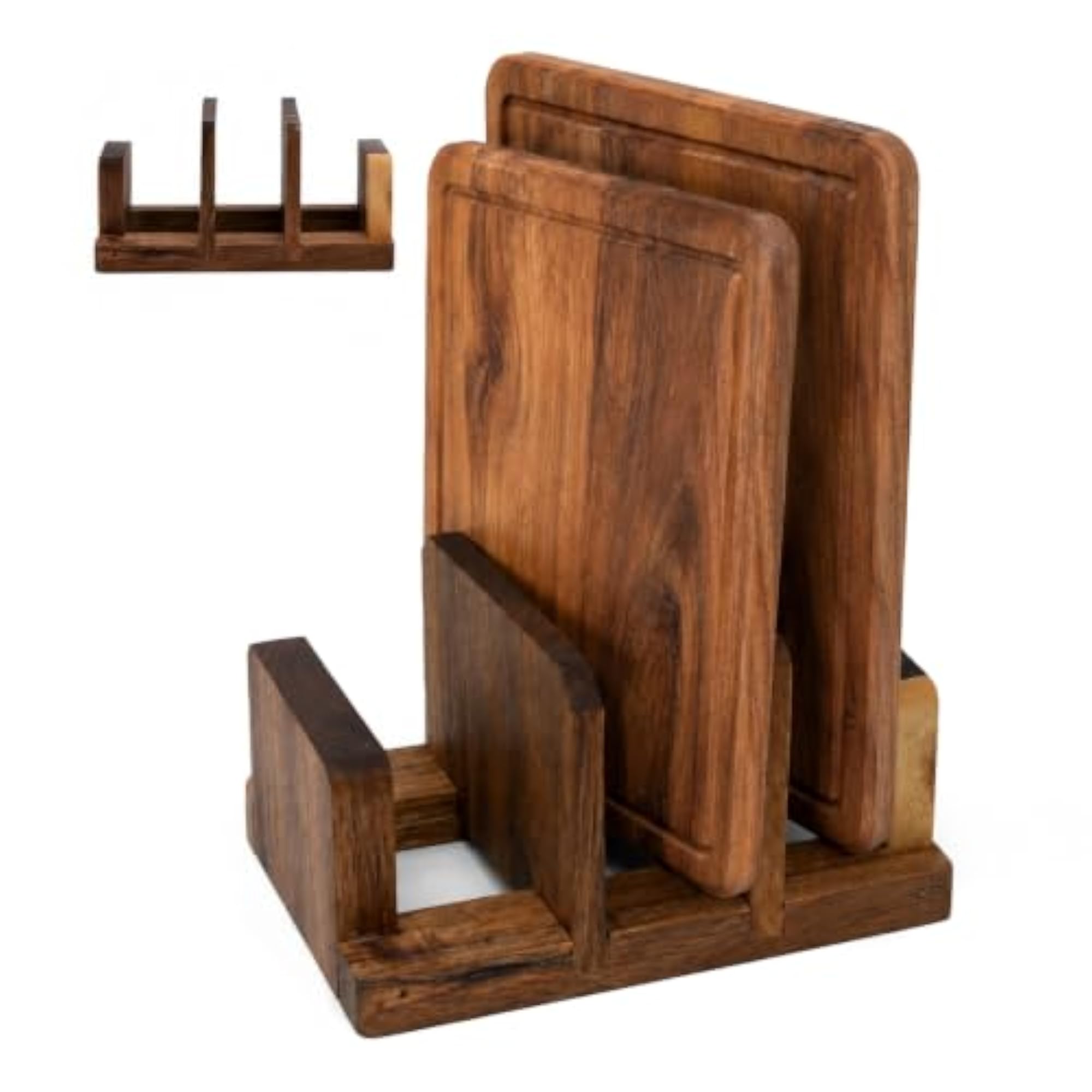 3-Slot Acacia Wood Cutting Board Holder Stand