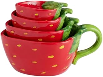 Hand Painted Ceramic Strawberry Figural Measuring Cups
