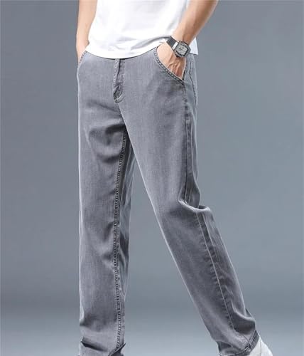 Men's Summer Jeans Thin Ice Silk Denim Pants Loose Straight Soft Drape Business Casual Trousers2