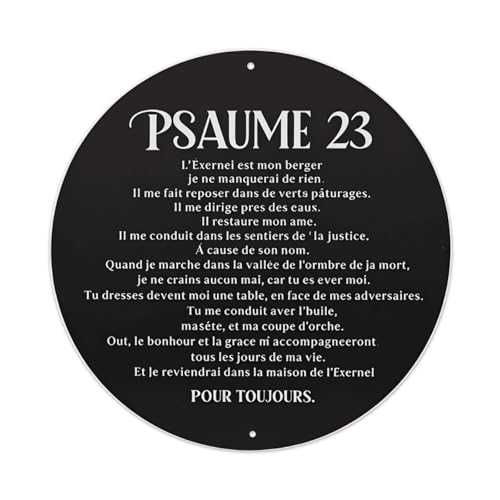Psaum 23 Texte sur cercle noir rond plaque en métal vintage plaque en métal pour salon, bar,...