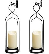 HPC Decor 15.5in Candle Sconces Wall Decor Set of 2- Black Metal Candle Sconces with LED Candles ...