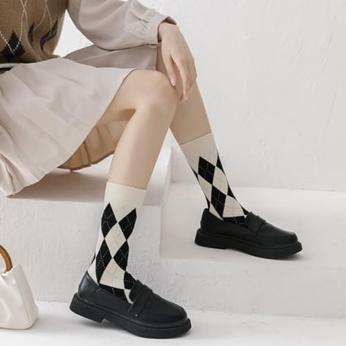 Crew socks Striped Star Diamond Print Mid Calf Socks Fashion Girls Y2K Athletic Tube Socks3