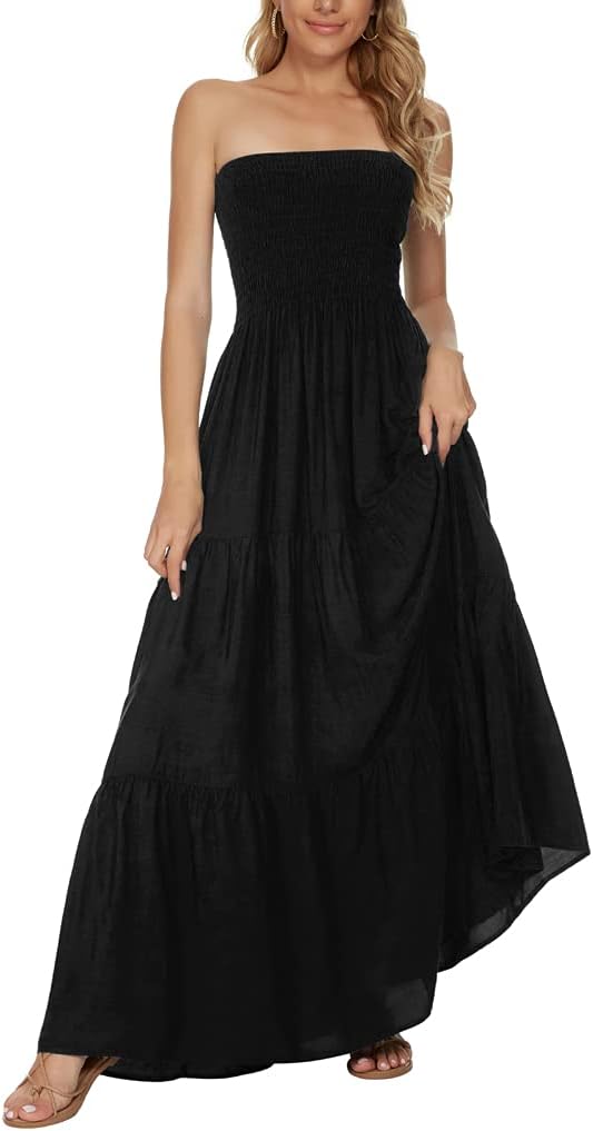 Women's Summer Strapless Tube Top Maxi Dresses Off Shoulder Boho Beach Long Dress - Image 4