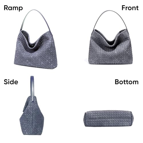 Image of Women's Braided Suede Tote Bag Stylish Suede Hobo Shoulder Bag with Woven Details for Work Travel