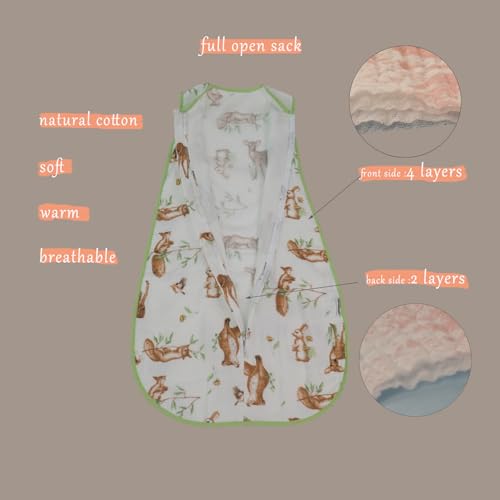 Image of Toddler Muslin Cotton Sleep Sack 0.5-0.7 TOG Sleeveless Unisex Wearable Blanket for Baby & Toddler (2-3T), Breathable Lightweight with 4-Layer Front & 2-Layer Back, All-Season Sleeping Bag