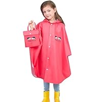 AIWUHE Kids Raincoat Lightweight Rain Poncho Boys Girls Rain Cape Cartoon Rain Coat Hooded Jacket Toddler Waterproof Outwear Red L 5-7Y