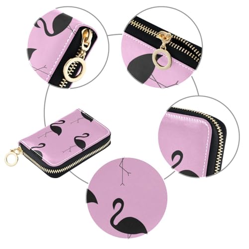 susiyo Black Silhouette Flamingo RFID Credit Card Holder, Women's Leather Wallet Coin Purse with Zipper, Perfect for Travel Business Shopping4