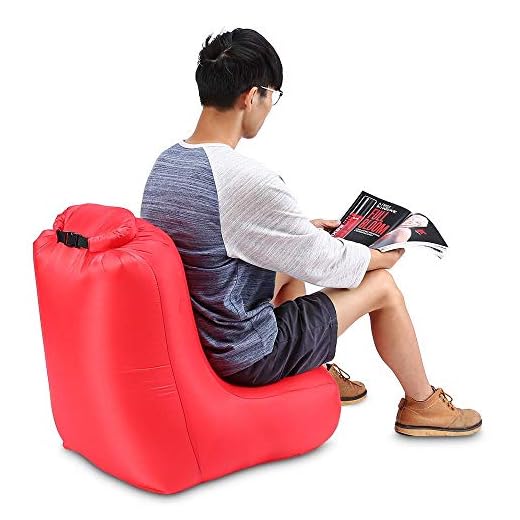 Hopfällbar stol vattentålig soffa Max belastning 150 kg 190 T polyester 120 x 60 x 48 cm luftvikbar stol hem kontor middag En storlek Röd