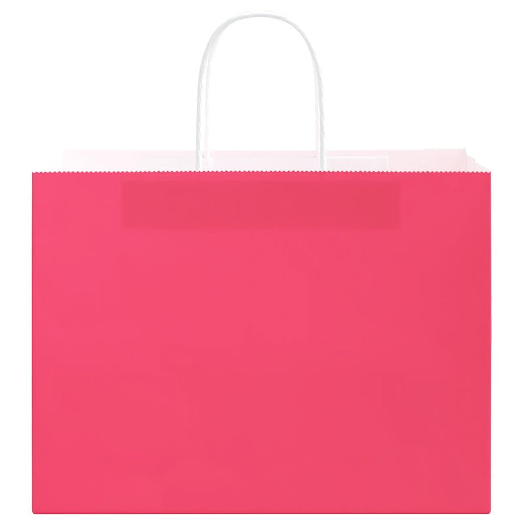 250 bolsas de papel rosa 32 x 17 x 25 cm con asas, bolsas de regalo estables de papel kraft para compras y llevar
