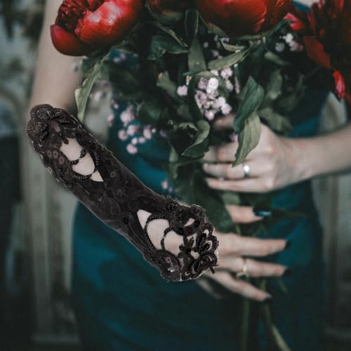 BESPORTBLE Satin Lace Arm Warmers for Women Fingerless Gloves Pearls and Sequins Bridal Halloween and Party Accessory4